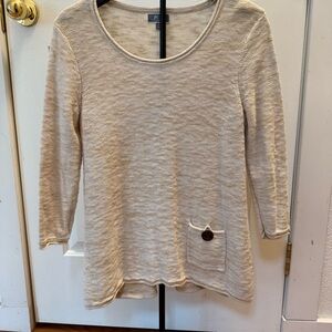 JM Collection Cream Long‎ Sleeve Top with Pocket size Small